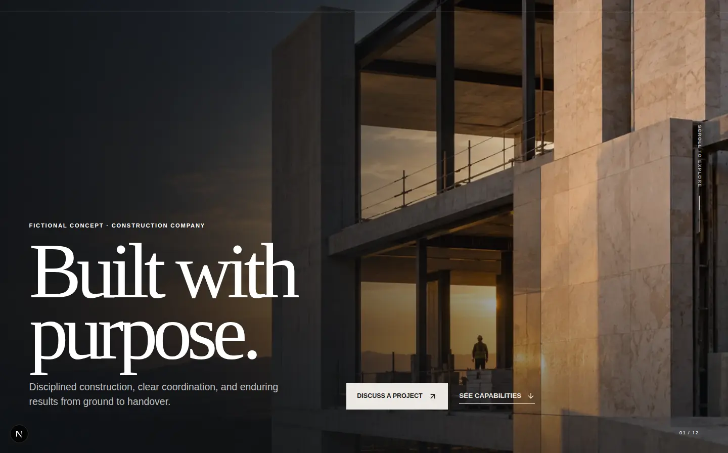 Construction & Engineering Website fictional website concept shown on desktop