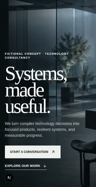 Technology Consultancy Website fictional website concept shown on mobile
